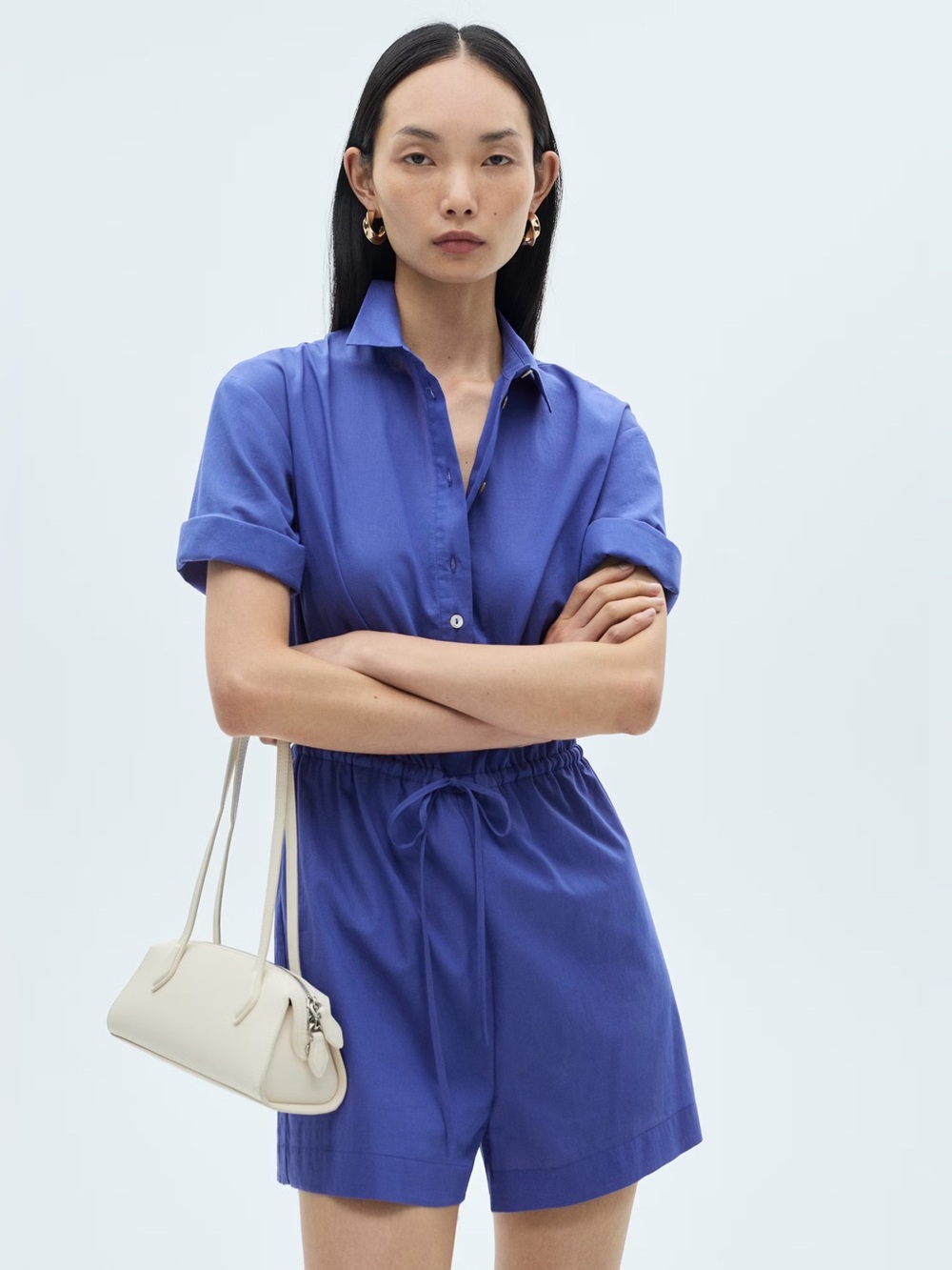 Mango Blue cotton short jumpsuit NWT